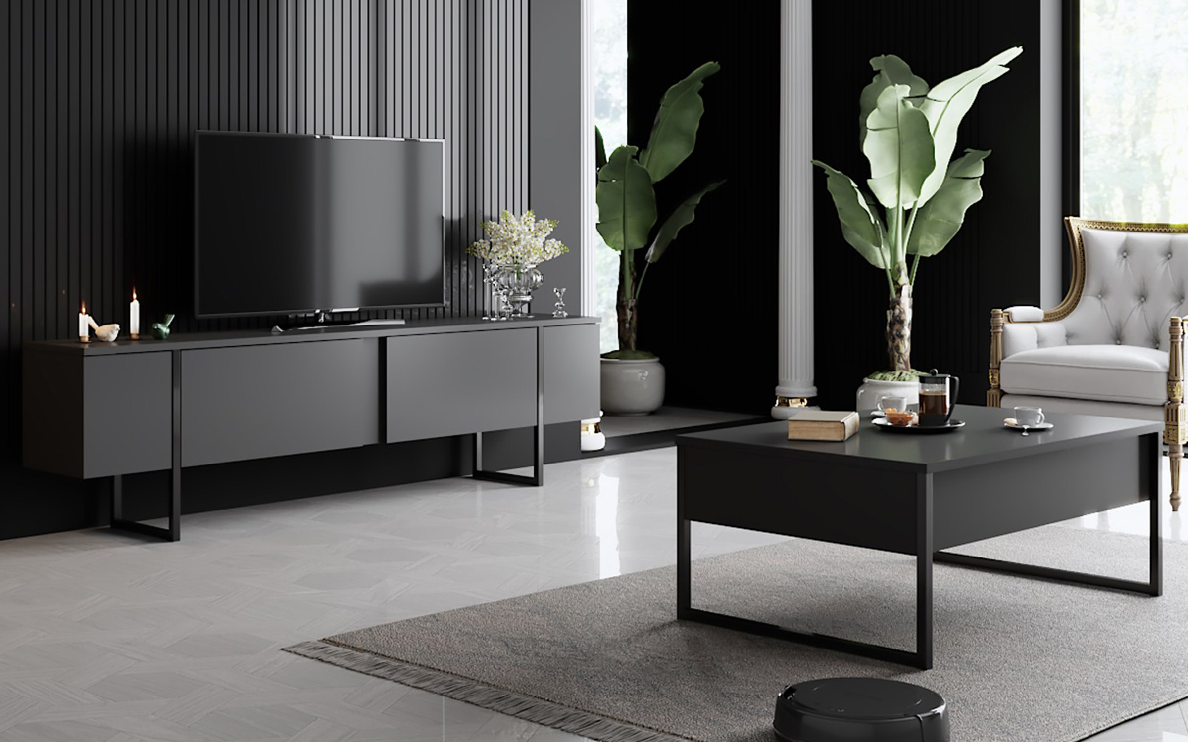 Modul TV Larso, antracit + negru  3